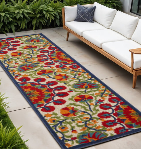 Red and Multicolor Indoor Outdoor Runner Rug